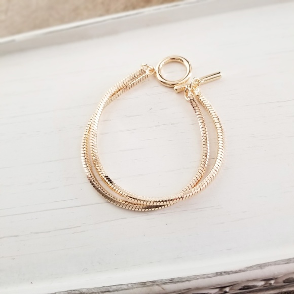 catlg Jewelry - Last1️⃣ Double Snake Chain Toggle Bracelet 18K Gold Plate Boho Trendy Jewelry